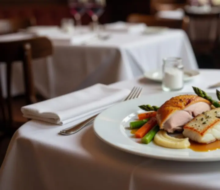 Eleganckie danie bistro podane z kieliszkiem wina w Widorastella