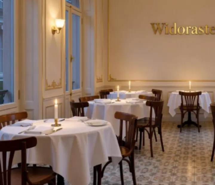 Wnętrze bistro oświetlone świecami z klasycznymi kaflami i krzesłami z giętego drewna